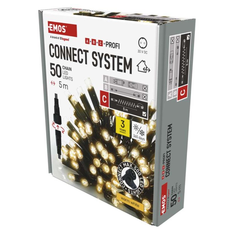 Profi LED Verbindungskette schwarz, 5 m, Außen/Innen, warm-weiß