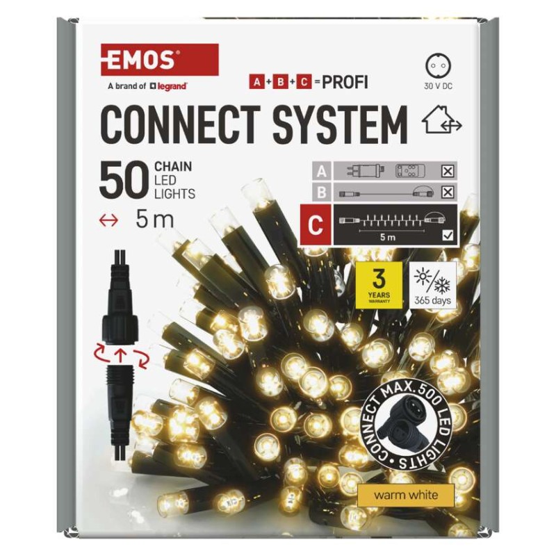 Profi LED Verbindungskette schwarz, 5 m, Außen/Innen, warm-weiß