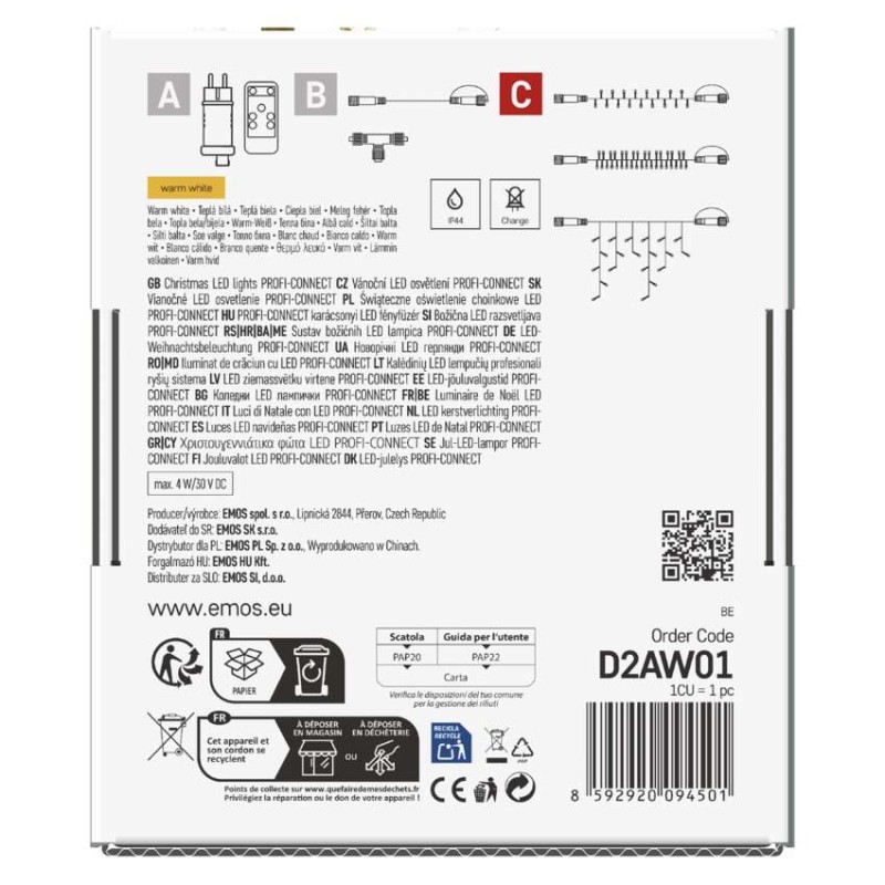 Profi LED Verbindungskette schwarz, 5 m, Außen/Innen, warm-weiß