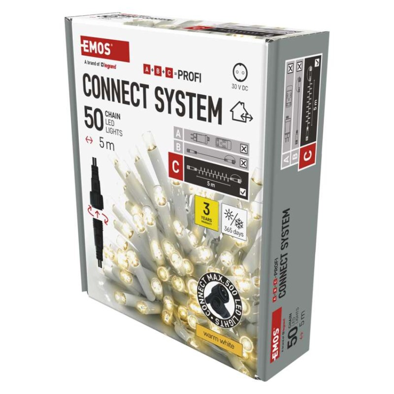 Profi LED spojovacia reťaz biela, 5 m, vonkajšia aj vnútorná, teplá biela