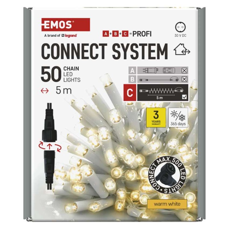 Profi LED spojovacia reťaz biela, 5 m, vonkajšia aj vnútorná, teplá biela