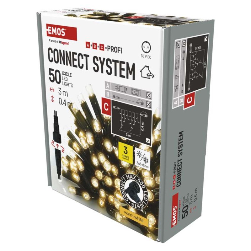 Profi LED sorolható füzér, fekete – jégcsapok, 3 m, kültéri, meleg fehér