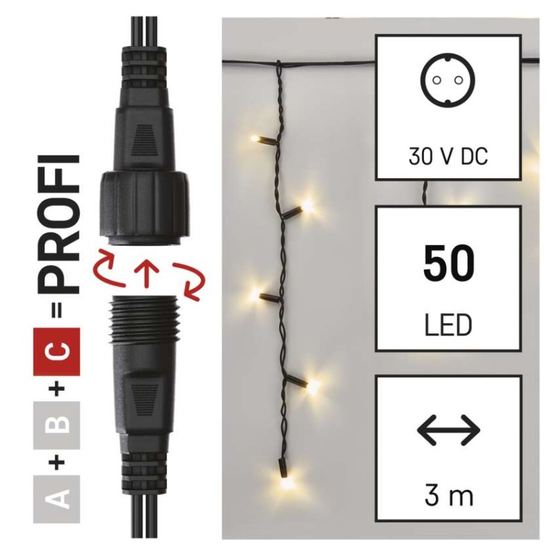 Profi LED sorolható füzér, fekete – jégcsapok, 3 m, kültéri, meleg fehér