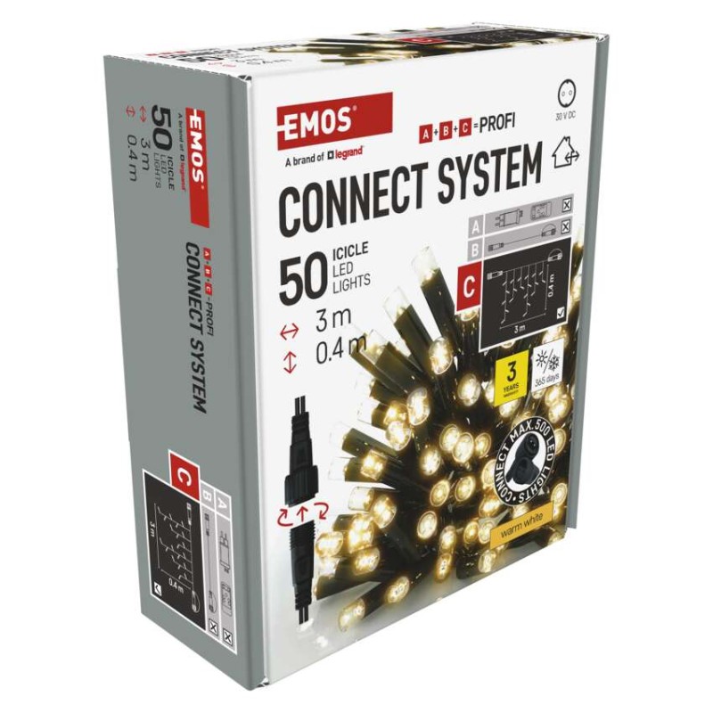 Profi LED sorolható füzér, fekete – jégcsapok, 3 m, kültéri, meleg fehér