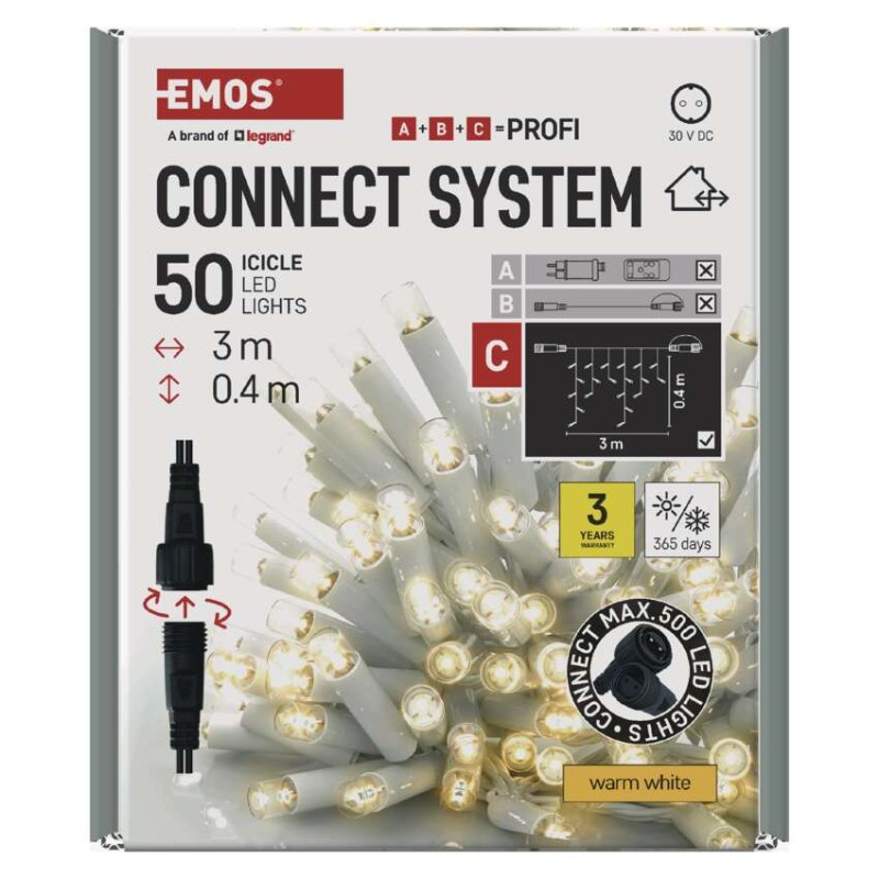 Profi LED spojovacia reťaz biela – cencúle, 3 m, vonkajšia, teplá biela