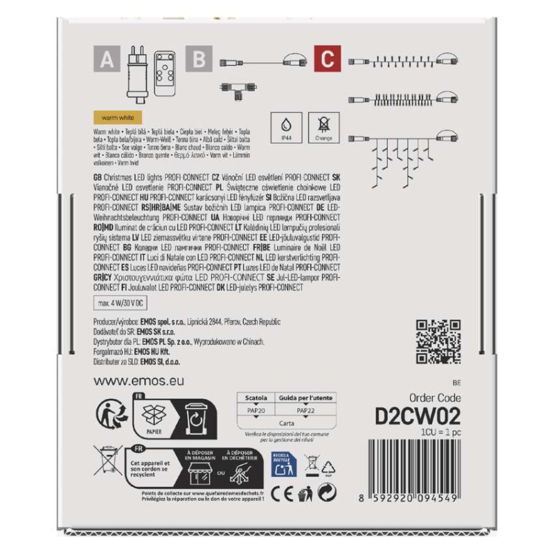 Profi LED spojovacia reťaz biela – cencúle, 3 m, vonkajšia, teplá biela