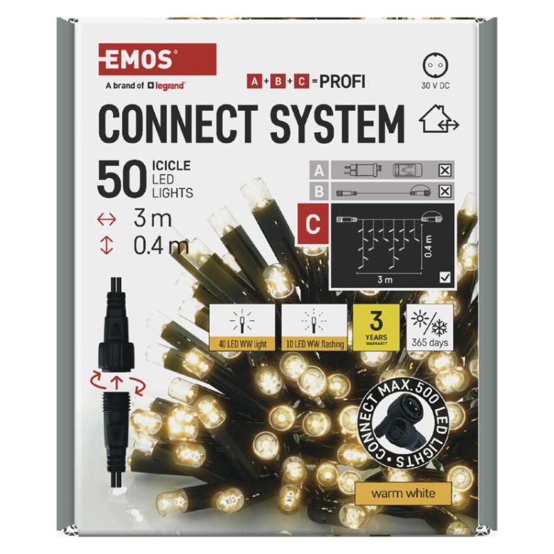 Profi LED sorolható füzér, villogó – jégcsapok, 3 m, kültéri, meleg fehér