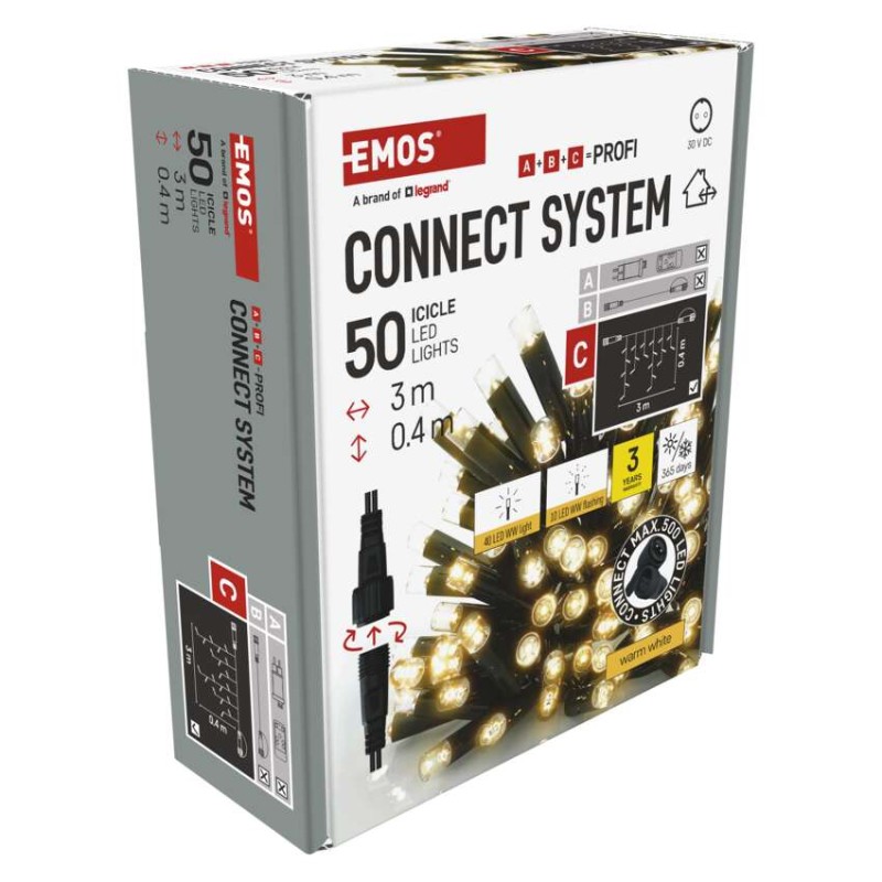 Profi LED sorolható füzér, villogó – jégcsapok, 3 m, kültéri, meleg fehér