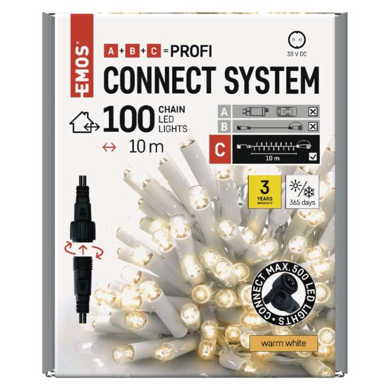 Profi LED Verbindungskette weiß, 10 m, Außen/Innen, warm-weiß
