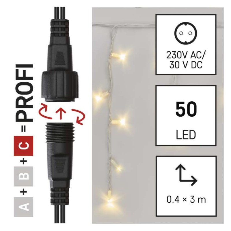 Profi LED spojovacia reťaz blikajúca biela – cencúle, 3 m, vonkajšia, teplá biela