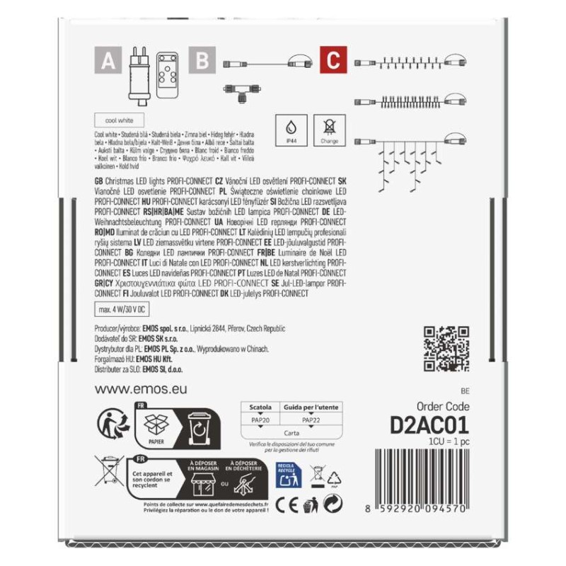 Profi LED spojovací řetěz černý, 5 m, venkovní i vnitřní, studená bílá