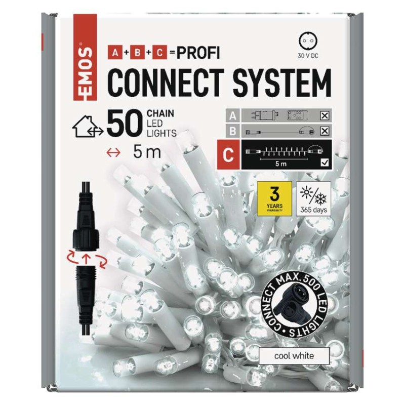 Profi LED spojovacia reťaz biela, 5 m, vonkajšia aj vnútorná, studená biela
