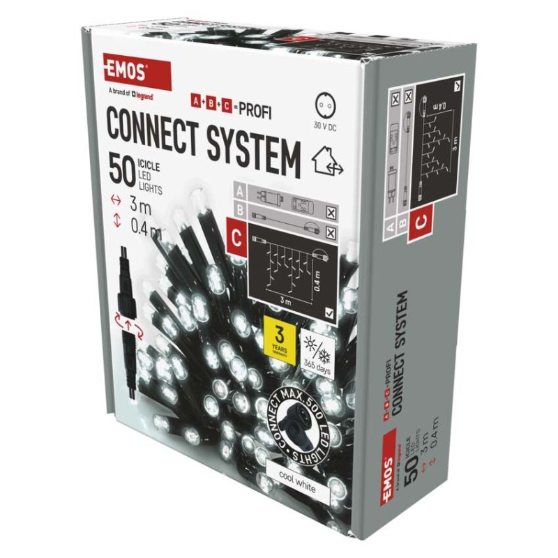 Profi LED ühendatav valguskett must – jääpurikad, 3 m, õue, külm valge