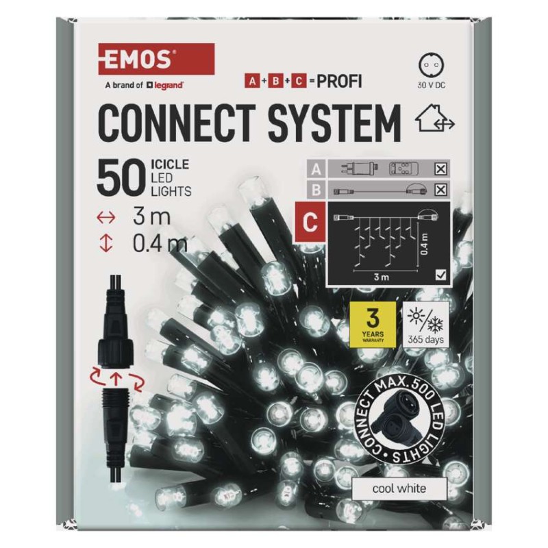 Profi LED ühendatav valguskett must – jääpurikad, 3 m, õue, külm valge