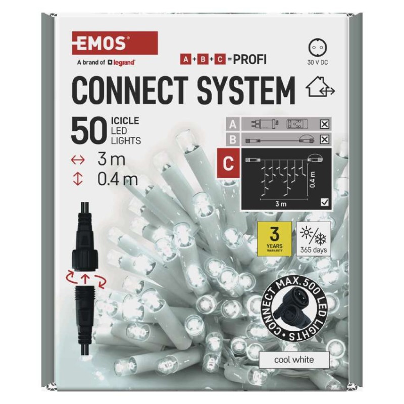 Profi LED spojovacia reťaz biela – cencúle, 3 m, vonkajšia, studená biela