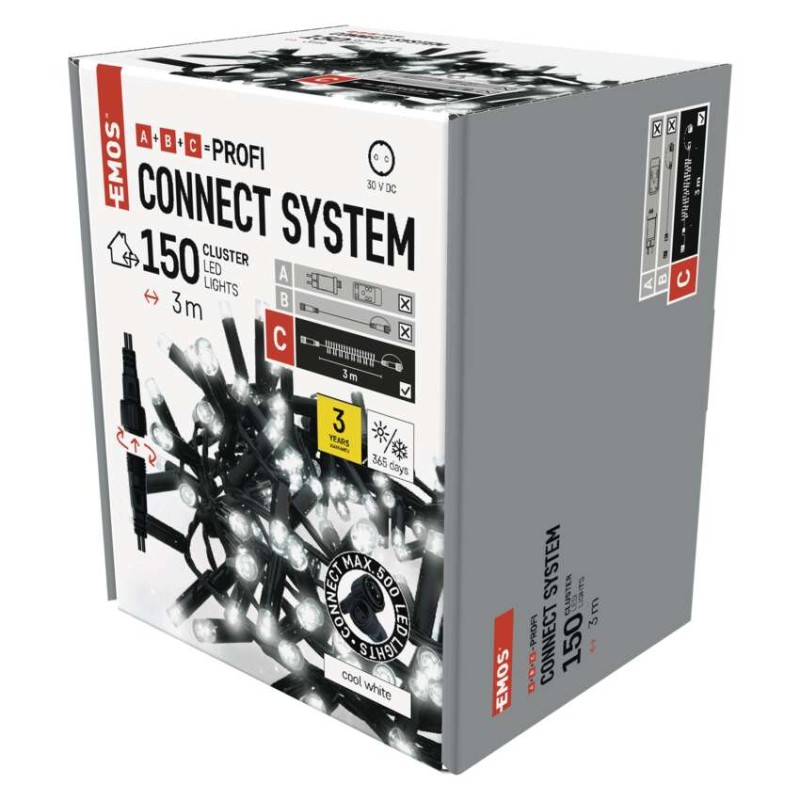 Profi LED sorolható füzér, fekete – süni, 3 m, kültéri és beltéri, hideg fehér