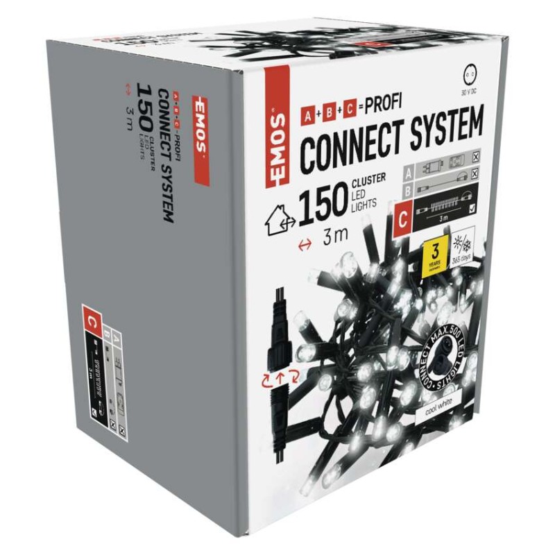 Profi LED sorolható füzér, fekete – süni, 3 m, kültéri és beltéri, hideg fehér