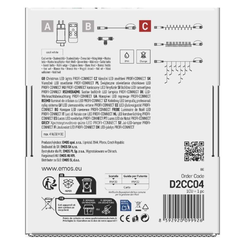 Oświetlenie łączone Profi- sople 50 LED 3m zimna biel, biały błyszcz. przewód IP44