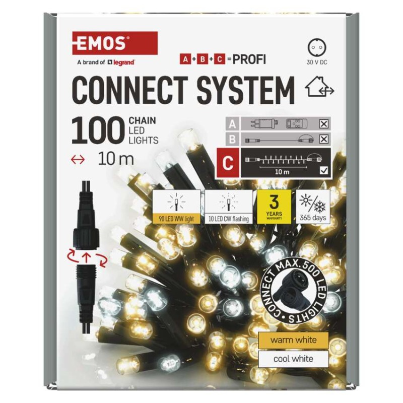 Profi LED spojovacia reťaz preblikávajúca, 10 m, vonkajšia, teplá/studená biela
