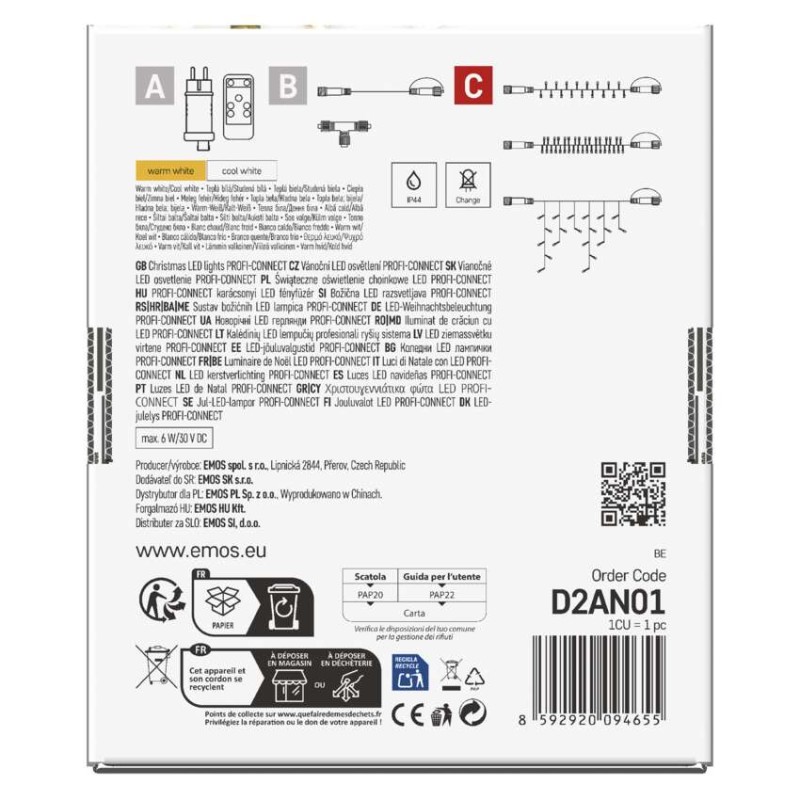 Profi LED spojovacia reťaz preblikávajúca, 10 m, vonkajšia, teplá/studená biela