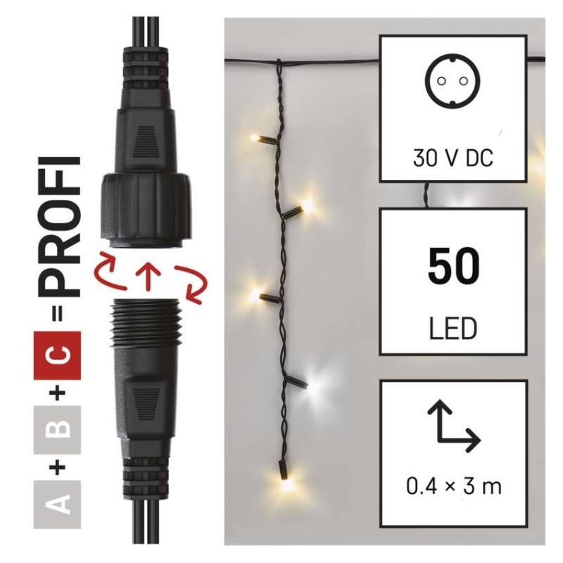 Oświetlenie łączone Profi- sople 50LED 3m, ciepła biel+zimna biel miga, czarny, IP44 