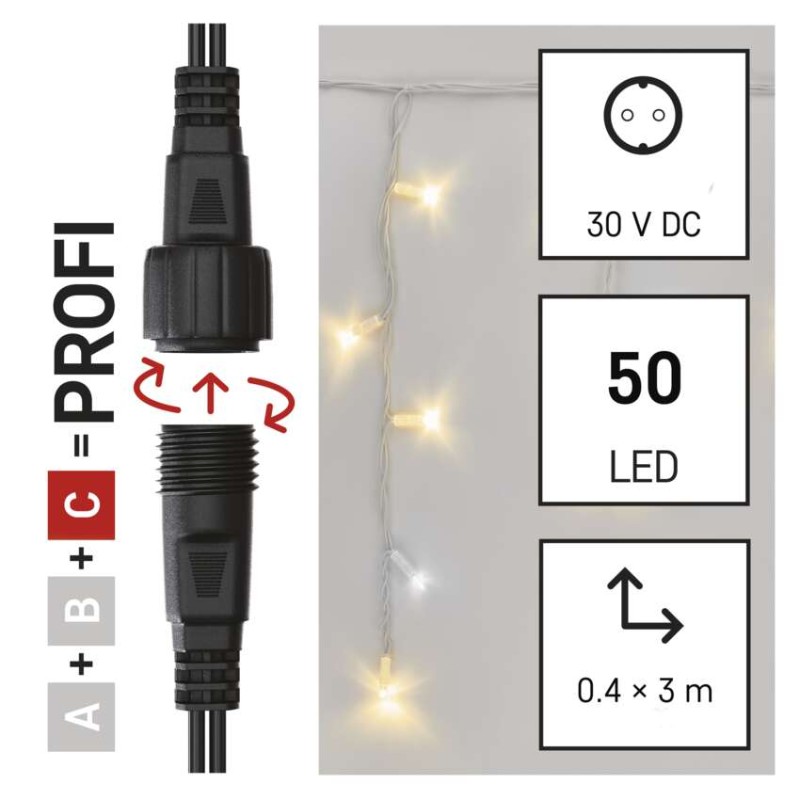 Oświetlenie łączone Profi- sople 50LED 3m ciepła+zim biel, biały błysz przewód IP44