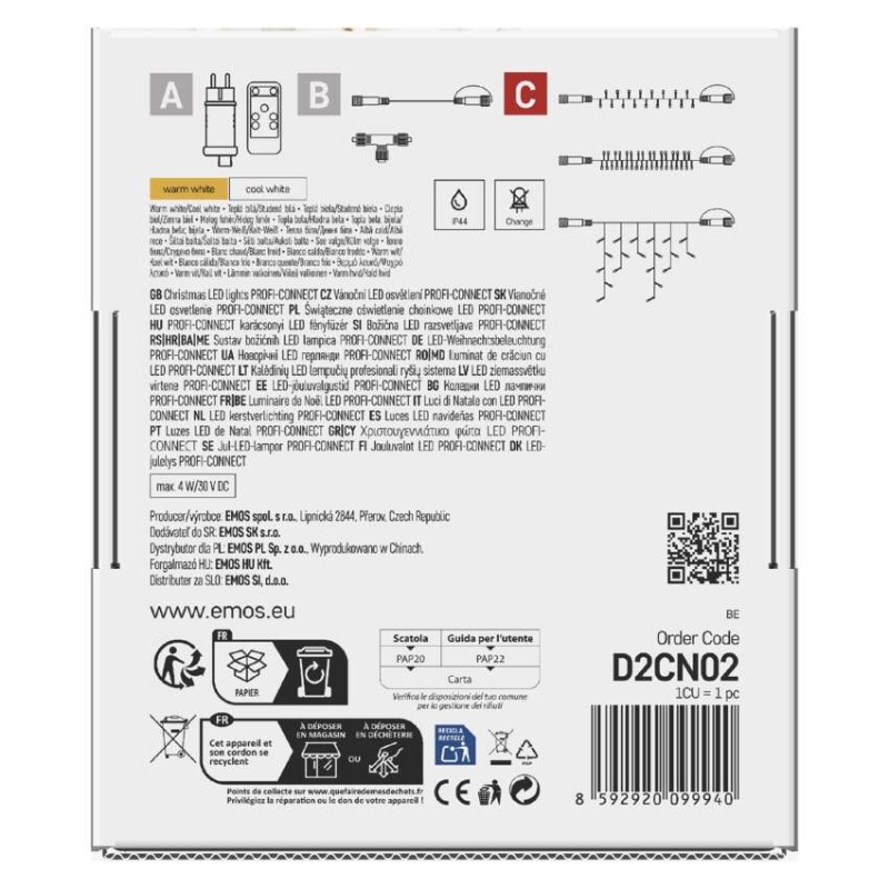 Oświetlenie łączone Profi- sople 50LED 3m ciepła+zim biel, biały błysz przewód IP44