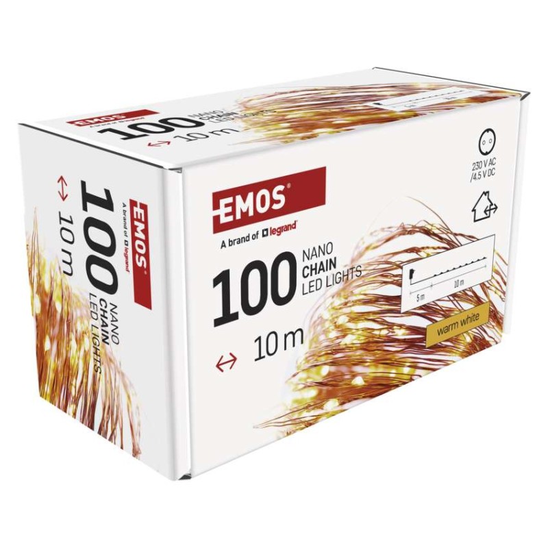 LED vánoční nano řetěz měděný, 10 m, venkovní i vnitřní, teplá bílá, časovač