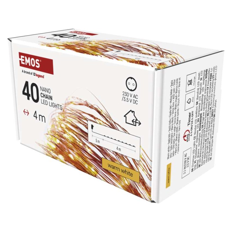 Dekoracje - 40 LED nano łezki 4m ciepła biel, miedziany przewód, IP44 timer