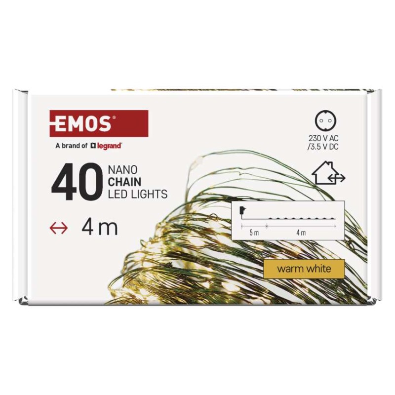 LED Ziemassvētku nano virtene, zaļa, 4 m, liet. ārā un iekštelpās, silti balta, ar taim.