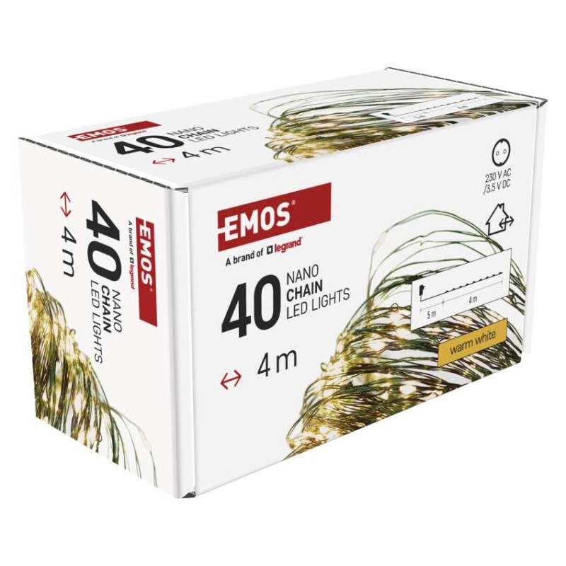 LED Ziemassvētku nano virtene, zaļa, 4 m, liet. ārā un iekštelpās, silti balta, ar taim.