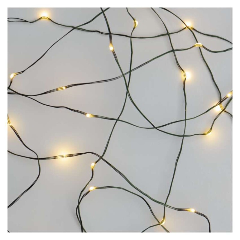 LED karácsonyi nano fényfüzér, zöld, 15 m, kültéri és beltéri, meleg fehér, időzítő
