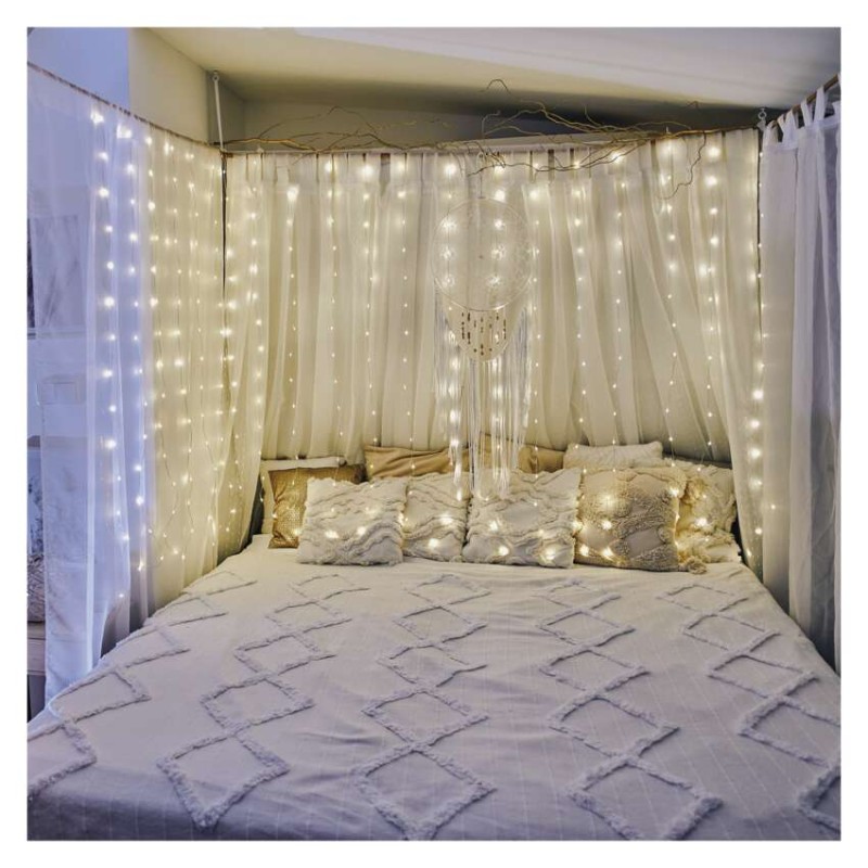 LED karácsonyi drop fényfüzér – fényfüggöny, 2,9x1,5 m, kültéri és beltéri, meleg fehér