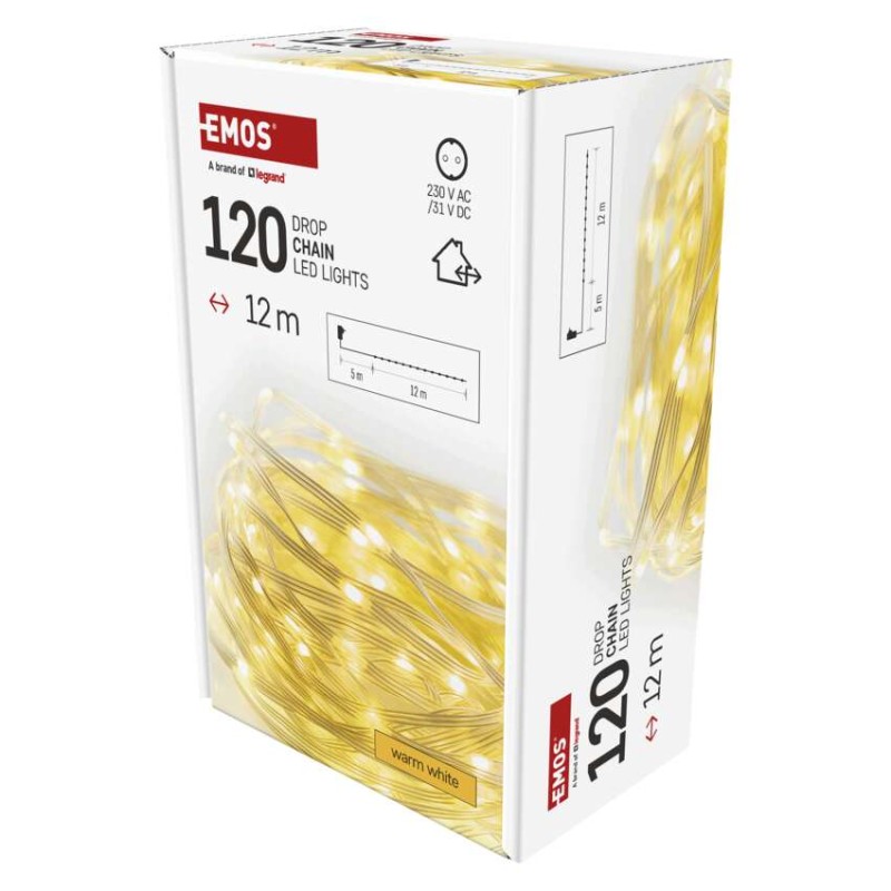 Dekoracje - 120LED drop łezki 12m ciepła biel, IP44 timer