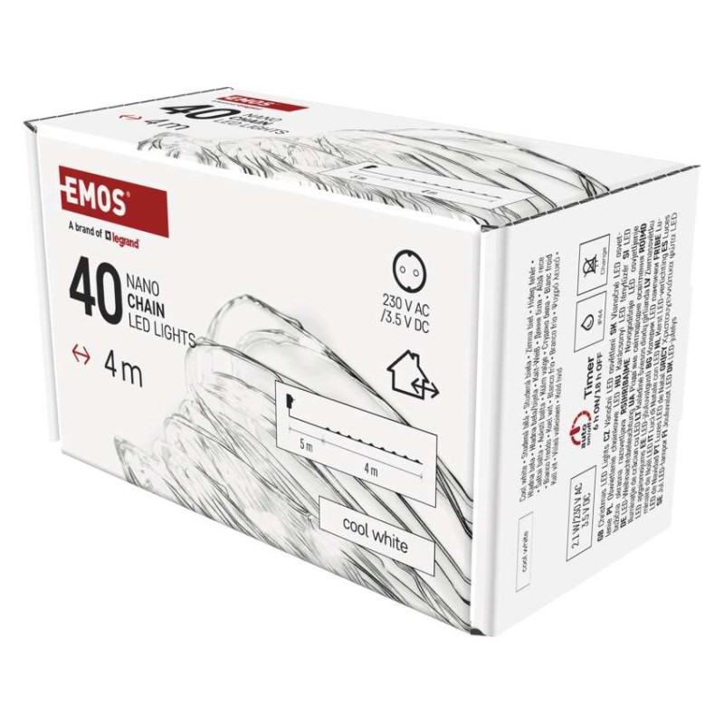 Dekoracje - 40 LED nano łezki 4m ciepła biel, srebrny przewód, IP44 timer