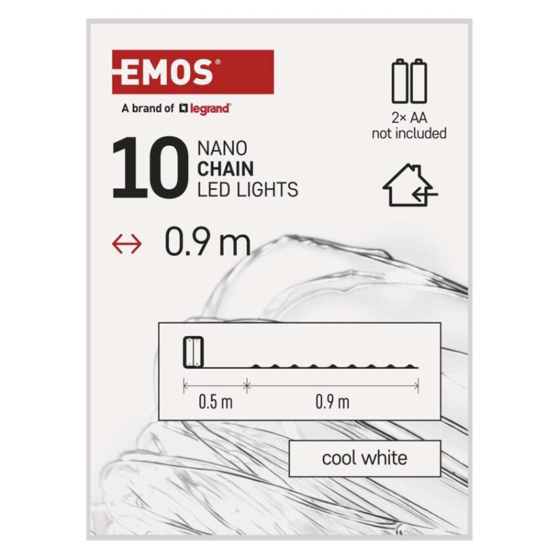 Dekoracje - 10 LED nano łezki 0,9m 2x AA zimna biel, srebrny przewód, IP20 timer