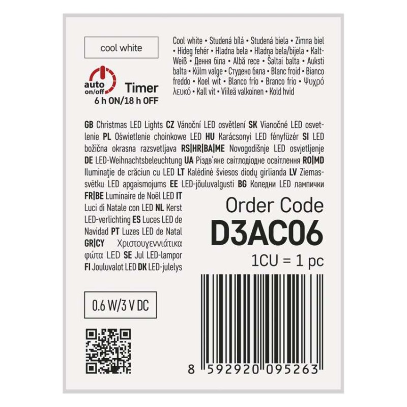 Dekoracje - 10 LED nano łezki 0,9m 2x AA zimna biel, srebrny przewód, IP20 timer