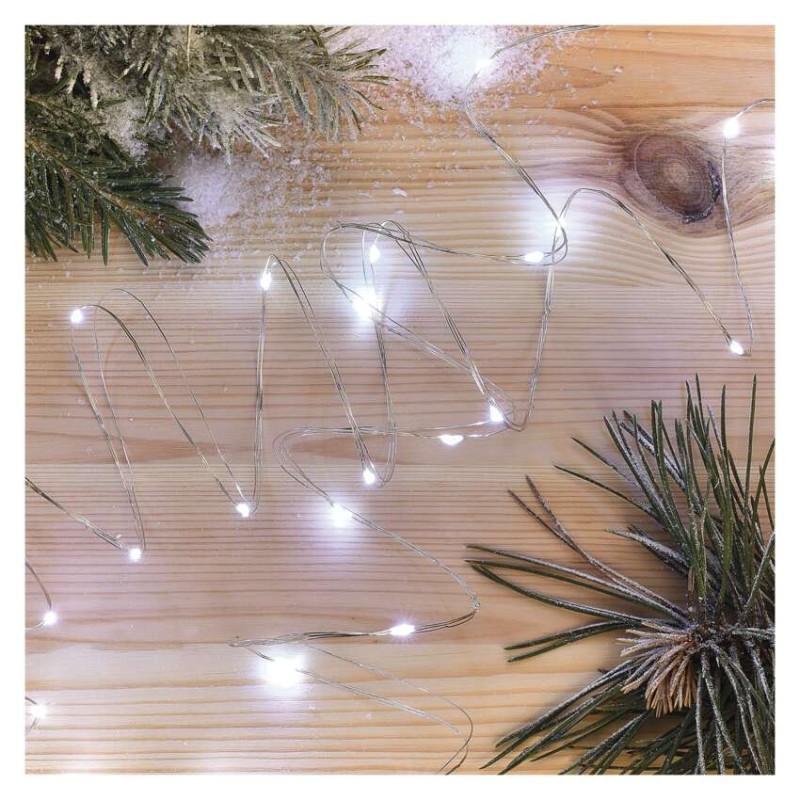 LED Weihnachtliche Nano-Kette, 1,9 m, 2x AA, Innen, Kaltweiß, Timer