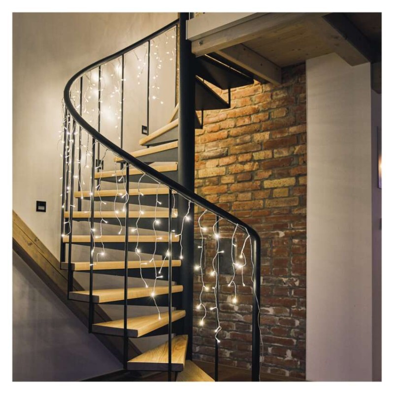 Oświetlenie świątecz. sople 300LED 5m ciepła biel, przeź. przew.,8 programów, timer, pilot