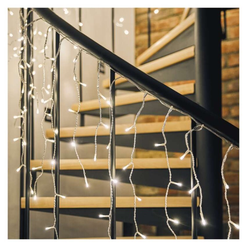 Oświetlenie świątecz. sople 300LED 5m ciepła biel, przeź. przew.,8 programów, timer, pilot