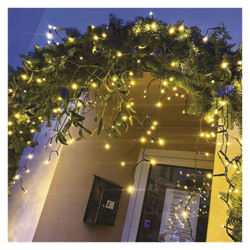 Oświetlenie świąteczne sople 200 LED 3,6m, ciepła biel, zielony przew., 8 programów