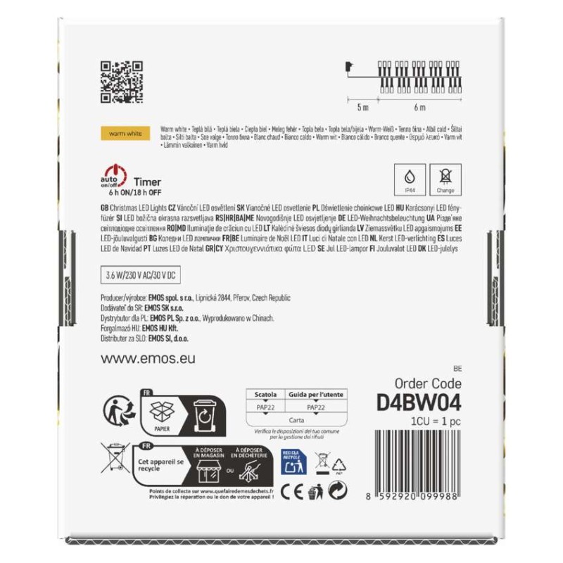 Lampki choinkowe LED Classic Cluster, jeżyk, 300 LED 6m, ciepła biel, czarny, IP44, timer