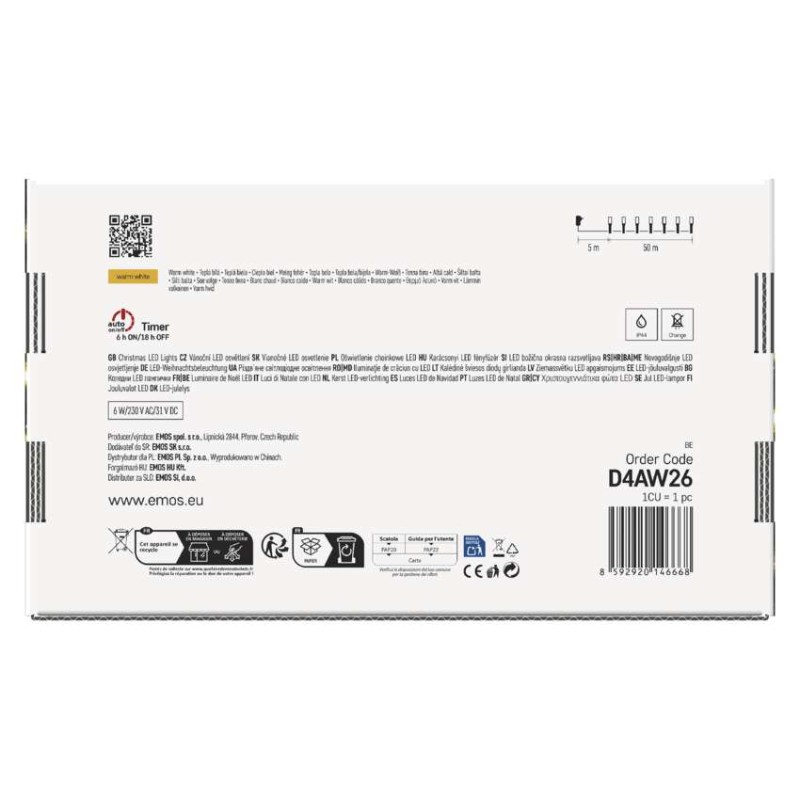 LED jõuluvalguskett, 50 m, õue/tuppa, soe valge, 8 režiimi, ajasti