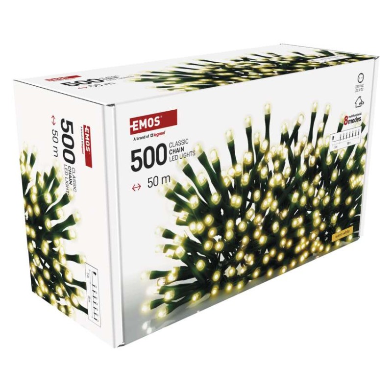 LED jõuluvalguskett, 50 m, õue/tuppa, soe valge, 8 režiimi, ajasti