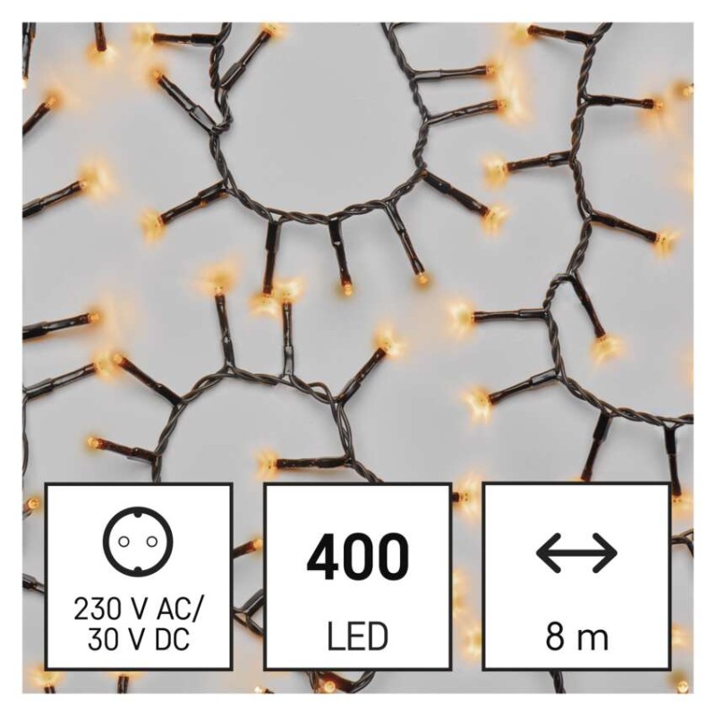 LED vianočná reťaz – cluster, 8 m, vonkajšia aj vnútorná, vintage, časovač