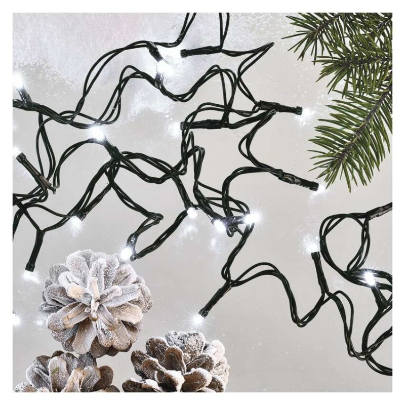 LED Ziemassvētku virtene, 12 m, lietošanai ārā un iekštelpās, auksti balta, ar taimeru