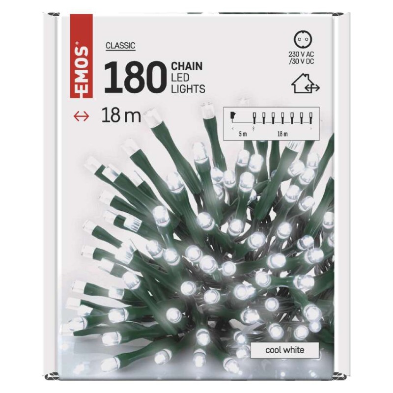 LED karácsonyi fényfüzér, 18 m, kültéri és beltéri, hideg fehér, időzítő