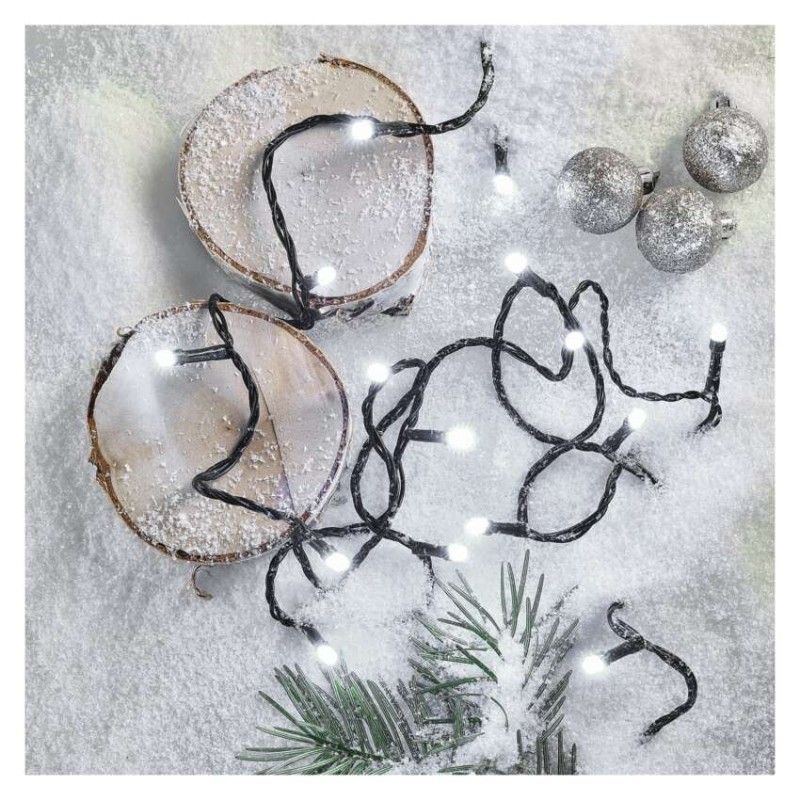 LED Ziemassvētku virtene, 12 m, lietošanai ārā un iekštelpās, auksti balta, 8 režīmi