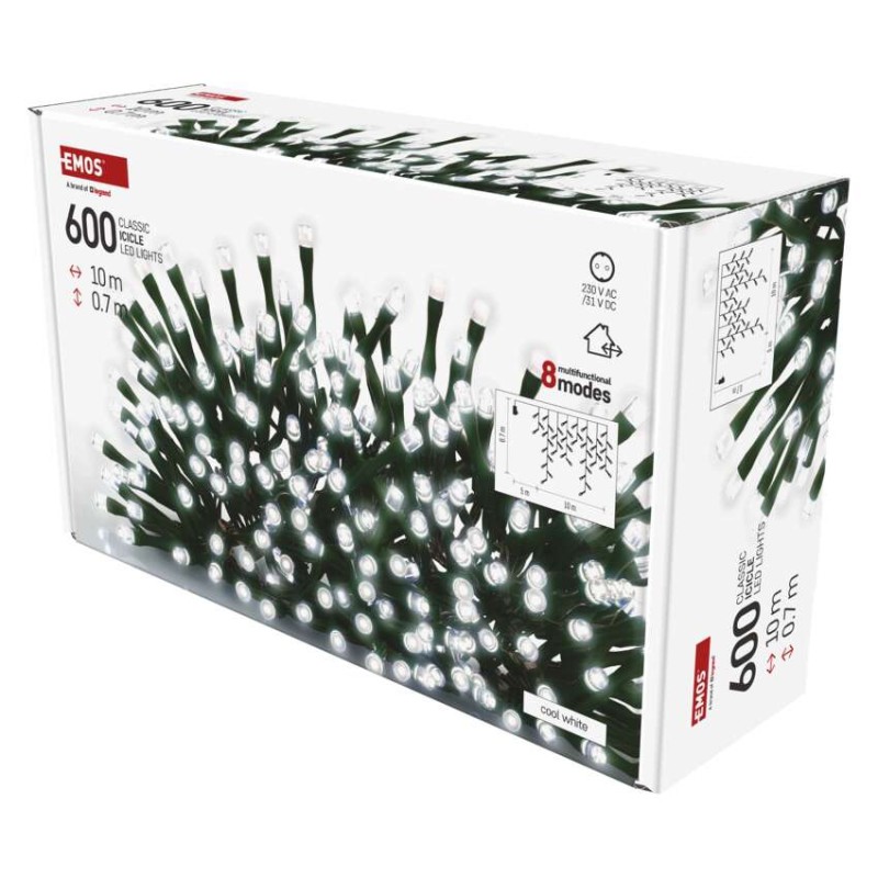 LED vianočné cencúle, 10 m, vonkajšie aj vnútorné, studená biela, programy