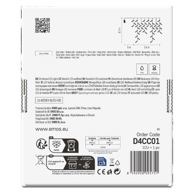 LED karácsonyi jégcsapok, 3,6 m, kültéri és beltéri, hideg fehér, programokkal